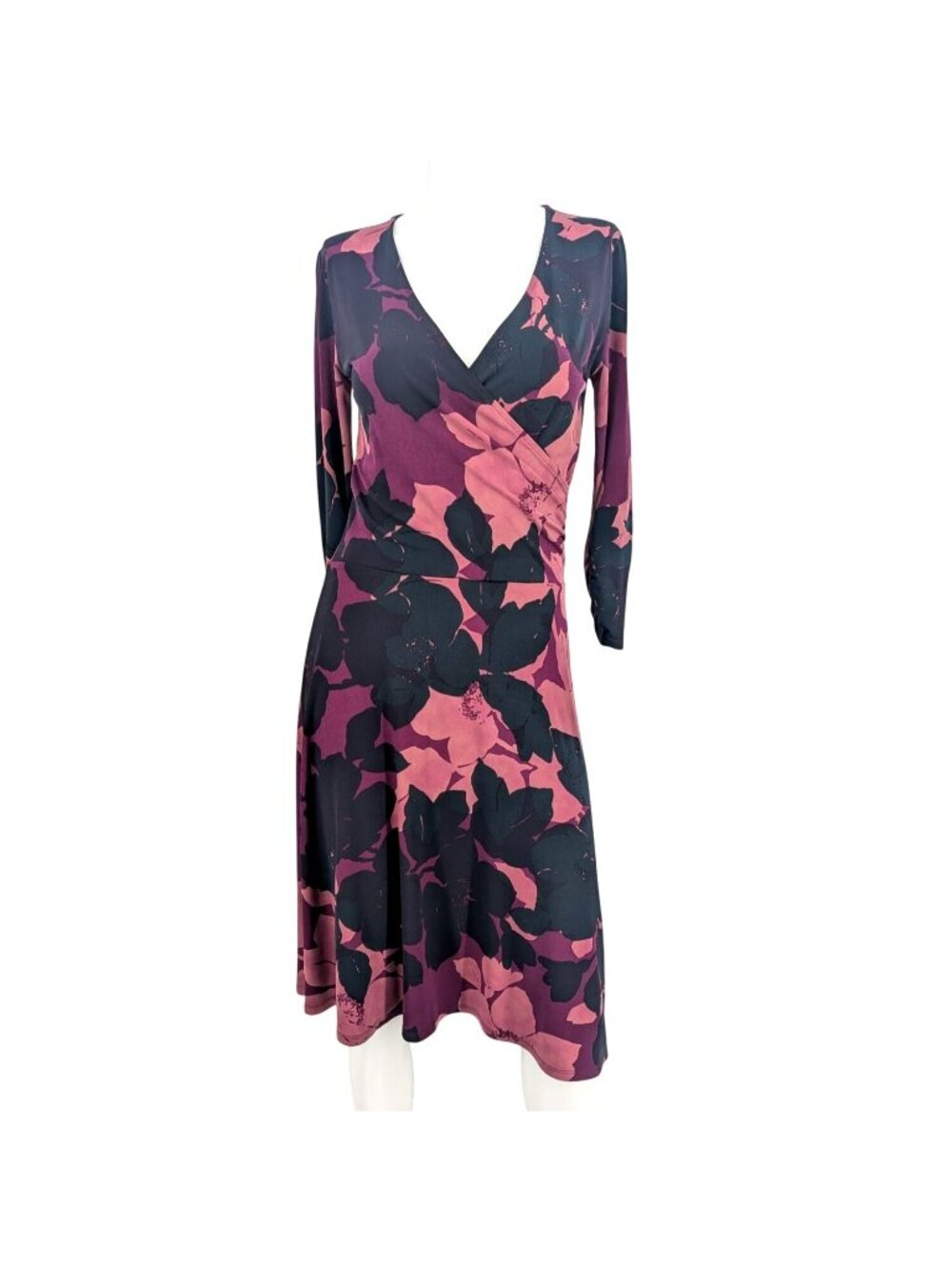 CAbi Floral Wrap Midi Dress Long Sleeve Stretch Knit Romantic Boho Office Small‎